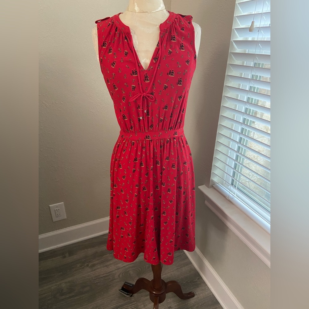 Leifnotes Red Casual Dress w Anchors & ships size XS - Picture 1 of 11
